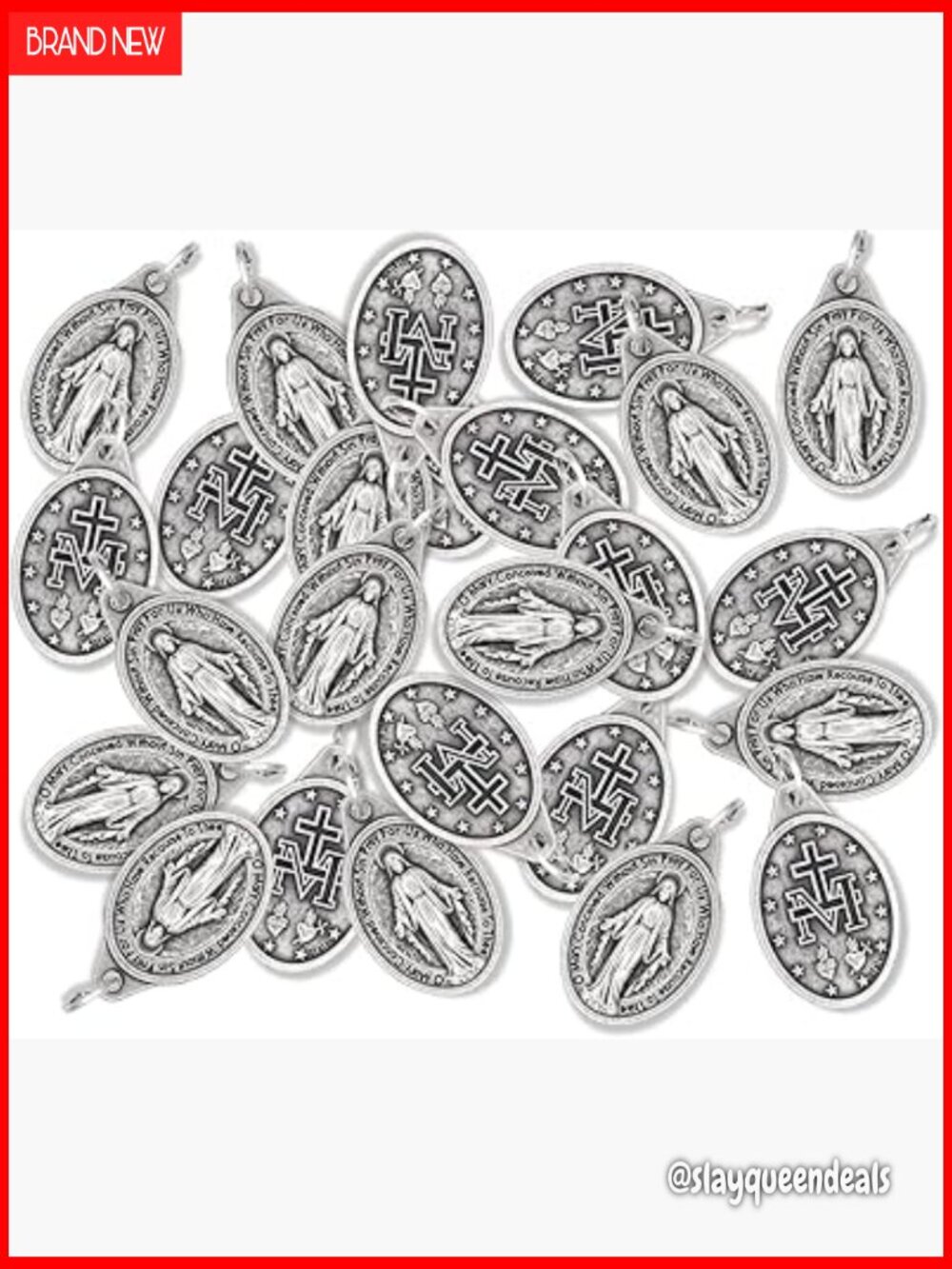 100 Miraculous Medal Pendants Oval Silver Oxidized Catholic Jewelry Bundle